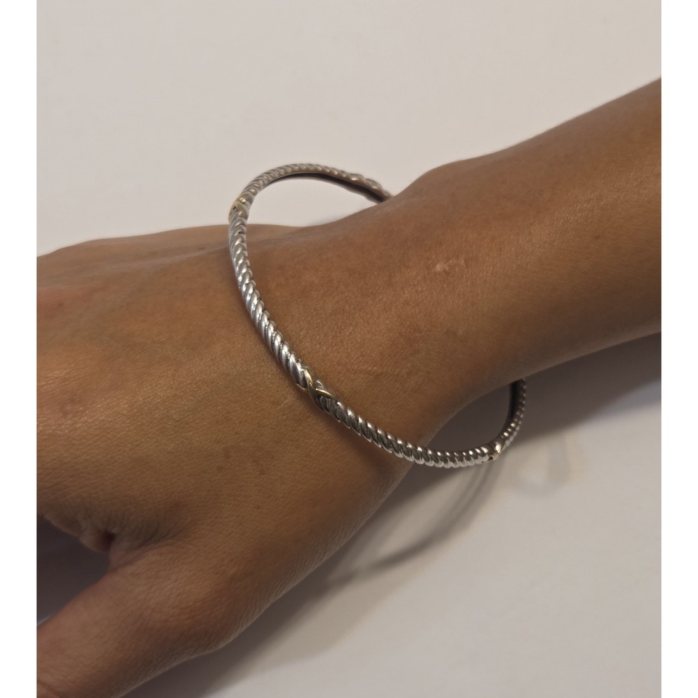 Vintage Alwand Vahan AV Sterling Silver & 14k Yellow Gold Bangle Bracelet 8.25"
